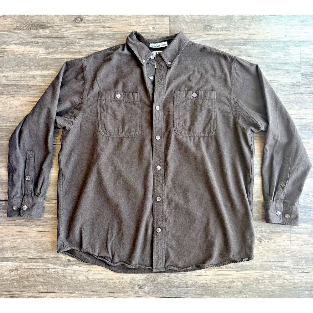 Duluth Trading Flannel Shirt Mens XL Brown Free Swingin Heavyweight Relaxed Fit